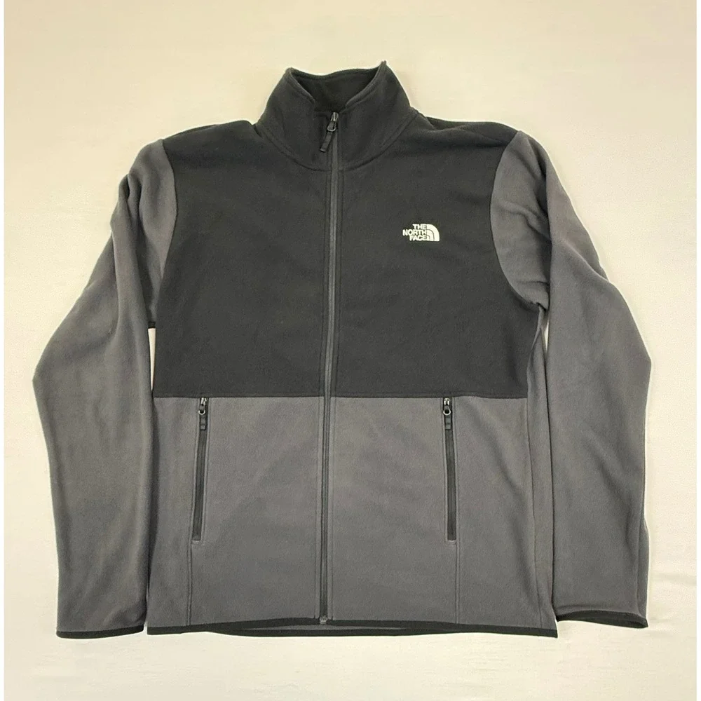 The North Face Men's Medium‎ Full Zip Fleece Jacket Black Grey Embroidered Logo